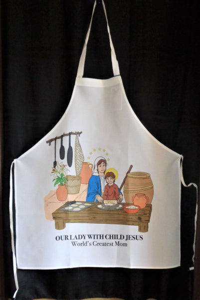 Host/Hostess Apron - Our Lady (Mother Mary) with Child Jesus, World's Greatest Mom