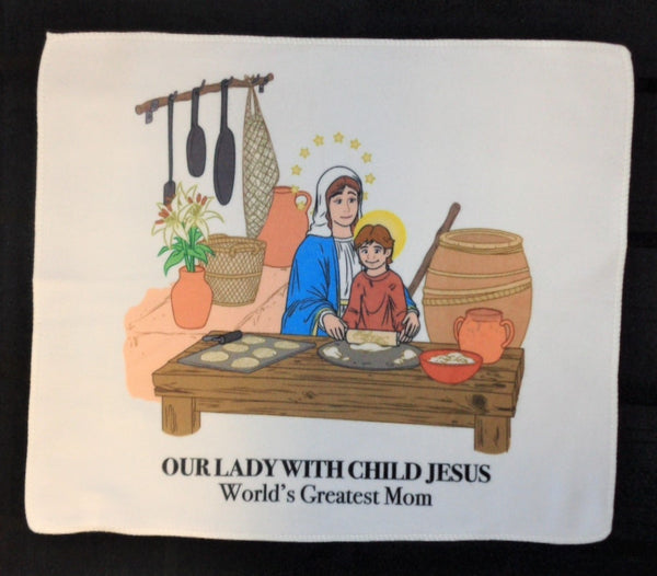 Kitchen Towel - Our Lady (Mother Mary) with Child Jesus, World's Greatest Mom